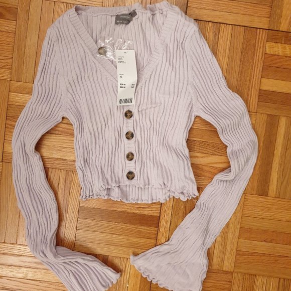 UO Ribbed Ruffle Cardigan Top - Picture 2 of 5